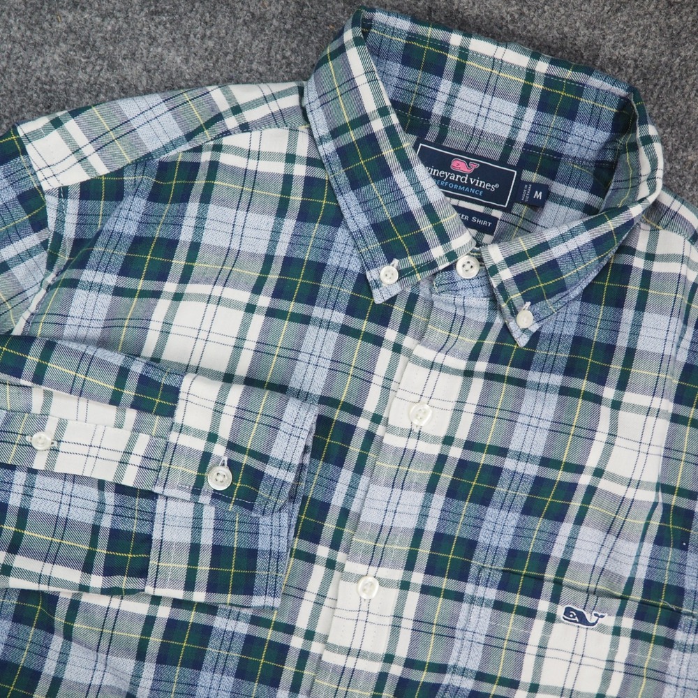 Vineyard Vines Tucker Shirt Mens Med Slim Fit Blue Plaid Performance Preppy Ivy